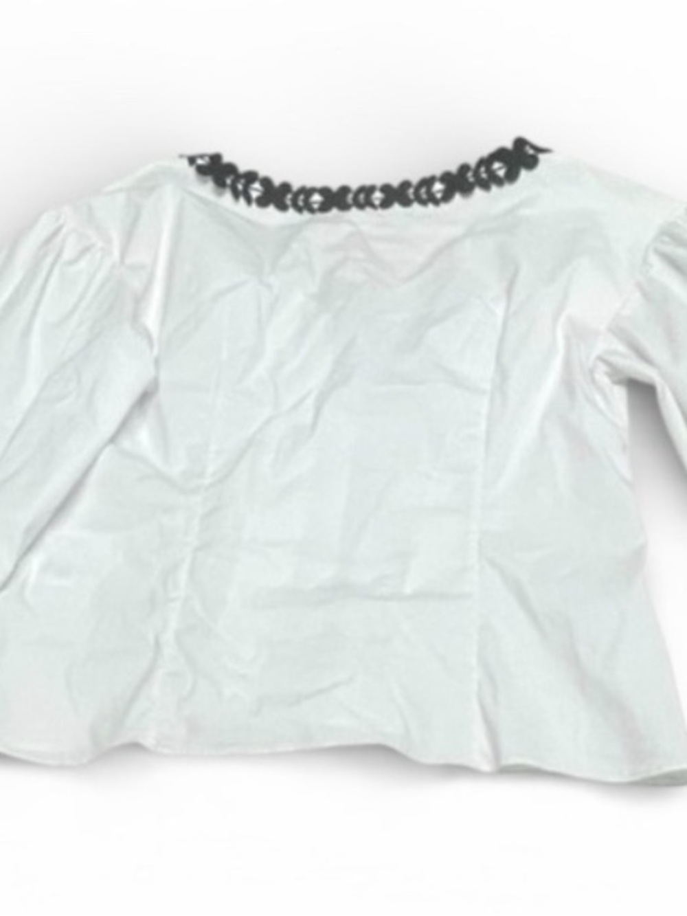 Milly Size 6 White Black Appliqué Trim V-Neck Button Blouse - Picture 6 of 7